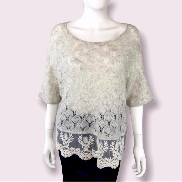 Anthropologie Sweaters - Anthropologie Lace Open Knit Alpaca Blend Oversize Sweater with Lace